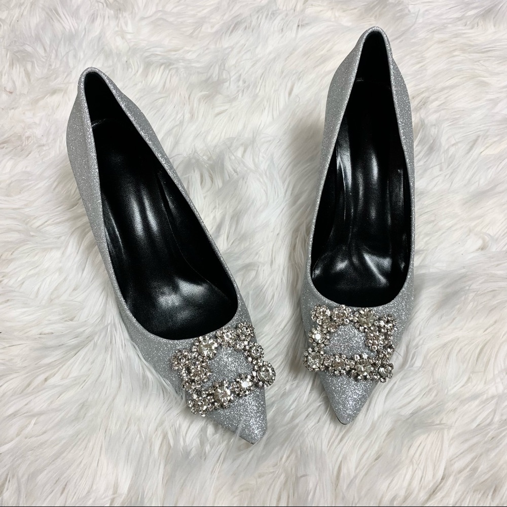 Silver Sparkly Bridal wedding Heel w/ crystal
